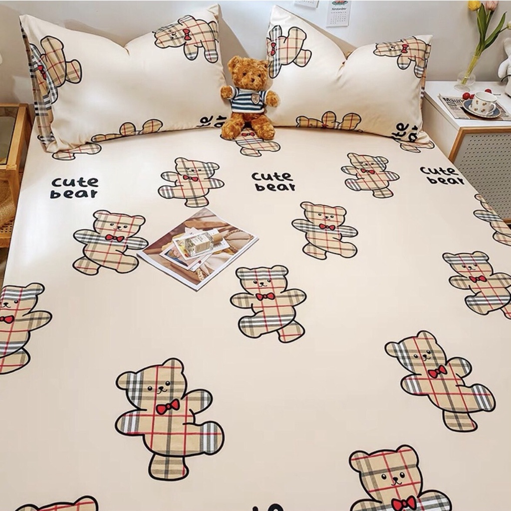 Ga gối cotton 100% gồm ga giường và 2 vỏ gối mềm mịn thoáng mát