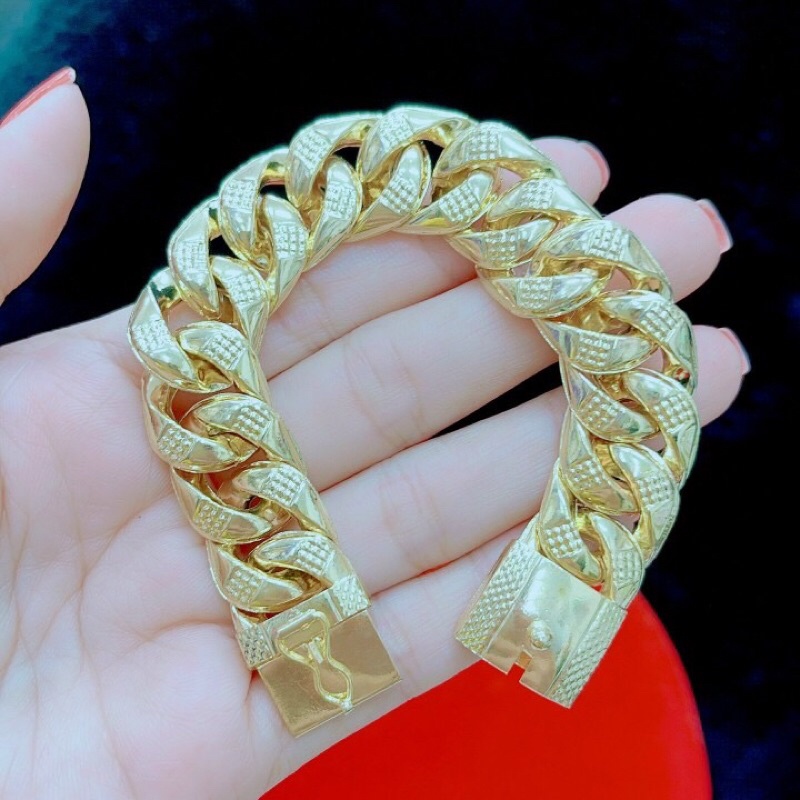 Lắc tay nam nữ mạ vàng khắc ký hiệu 10k khoá hộp bọng nhẹ siêu bền