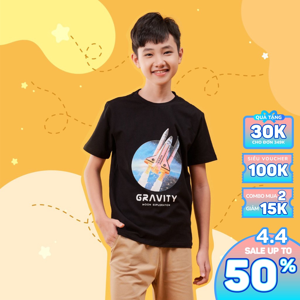 [MÃ BIGFBIF10 GIẢM 10K] Áo Thun Bé Trai Size Đại Bigfox, Áo Phông Tên Lửa GRAVITY 12-15, Chất Cotton Xuất