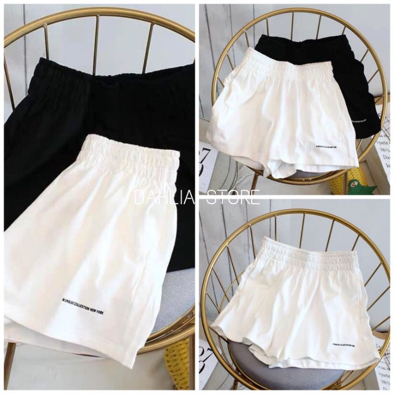 Quần Short Đũi Thêu Chữ Nhỏ PEONYB Nữ [FREESHIP]  Shorts đùi ống rộng, sooc cạp chun màu trắng đen, sọt ngắn Ulzzang