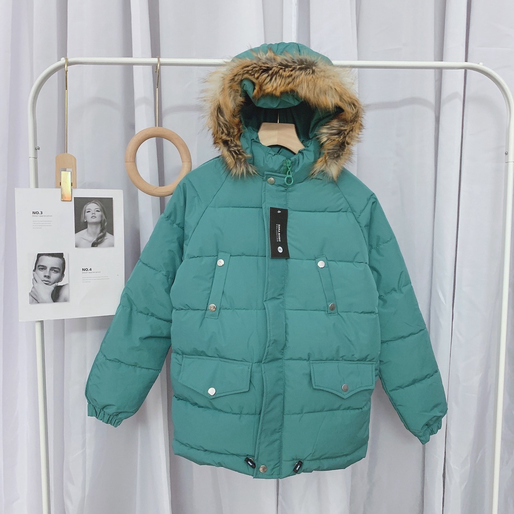 [ảnh thật-sẵn] Áo phao mũ lông nâu túi hộp cúc bấm | BigBuy360 - bigbuy360.vn