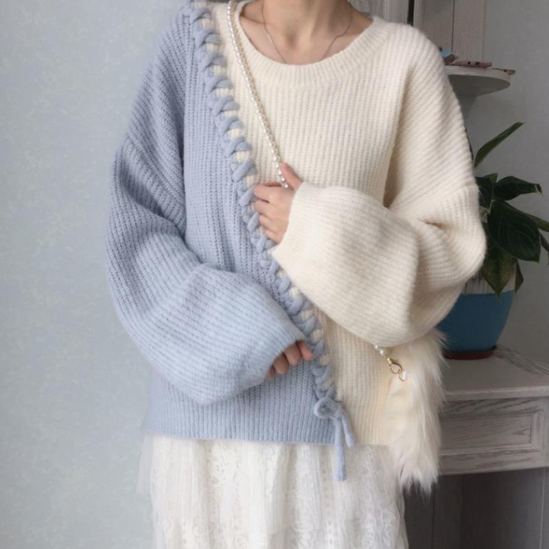 [LININ] Áo Sweater Dệt Kim Mềm Mại Màu Xanh Dương Phong Cách Mới Thanh Lịch Cho Nữ