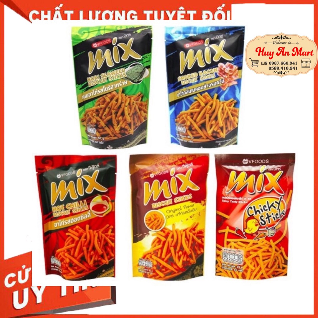 Snack bim bim que Mix Vfoods Thái Lan 60g vị tỏi ớt cay