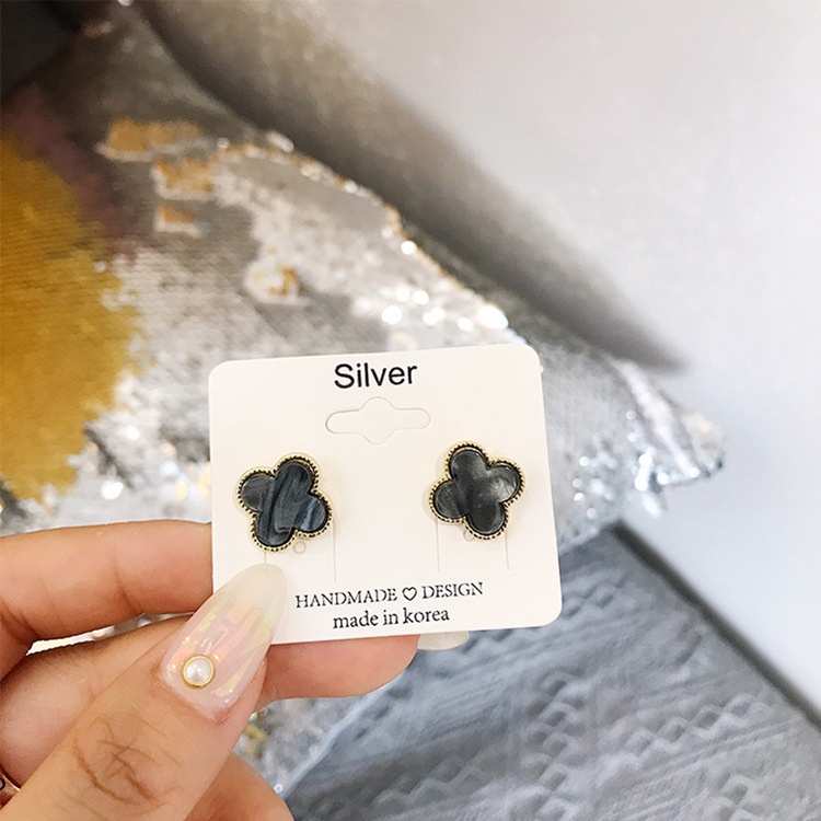 BESFOME mạ vàng 18k thời trang cổ điển s925 bạc bốn lá bông tai hoa tai trang sức đinh tán cho phụ nữ