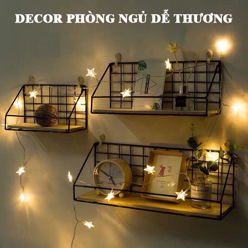 Kệ để đồ trang trí nhà cửa decor nhà cửa đựng đồ đa năng  bằng sắt có đế gỗ treo tường chắc chắn - Tặng kèm đinh 4 chân