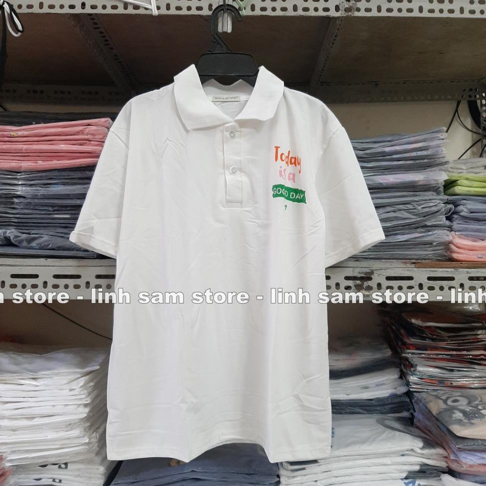 Áo thun POLO nữ tay lỡ có cổ phông form rộng freesize unisex mặc đi học, cặp, nhóm, lớp in hình DỄ THƯƠNG  ཾ