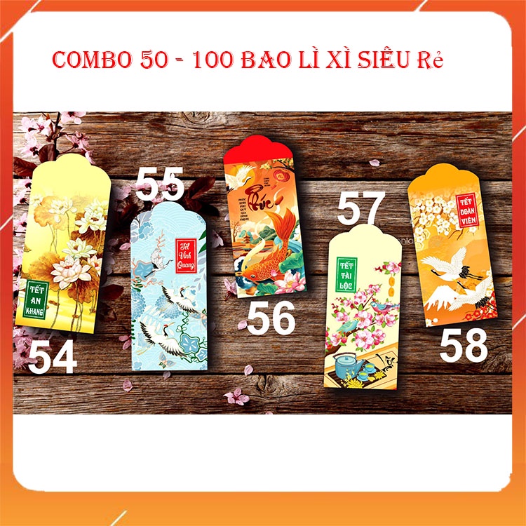 combo 50 - 100 bao lì xì tết 2022 rẻ đẹp dễ thương đa dạng mẫu mã (tặng kèm túi bóng kính)