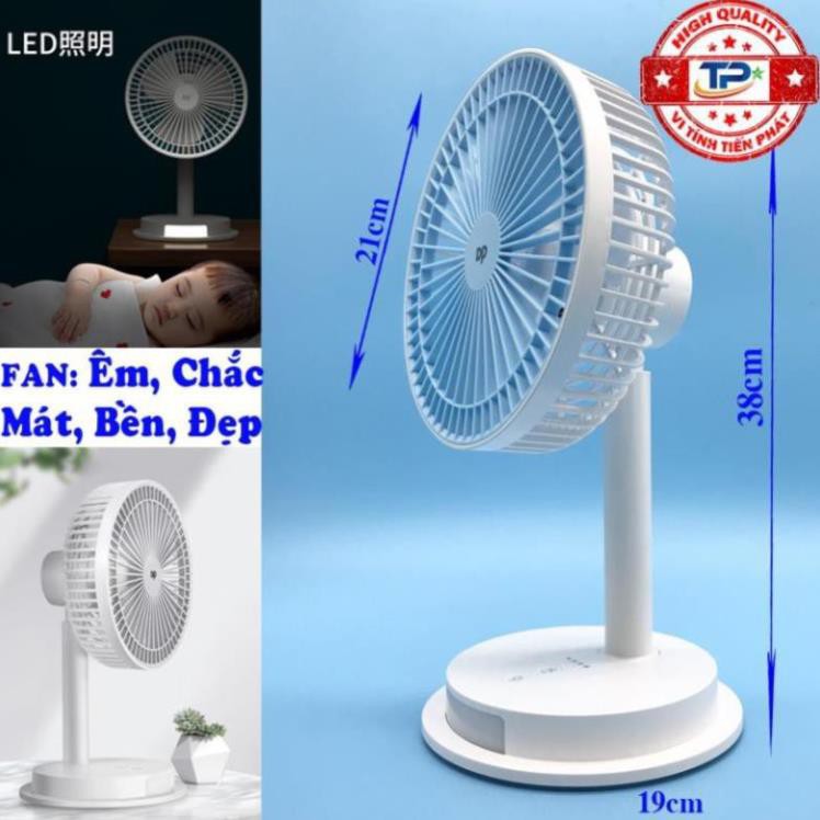 Quạt sạc tích điện DP DP-7627 / DP-1434 tích hợp đèn LED chiếu sáng - loại quạt lớn gió rất mạnh (xanh)