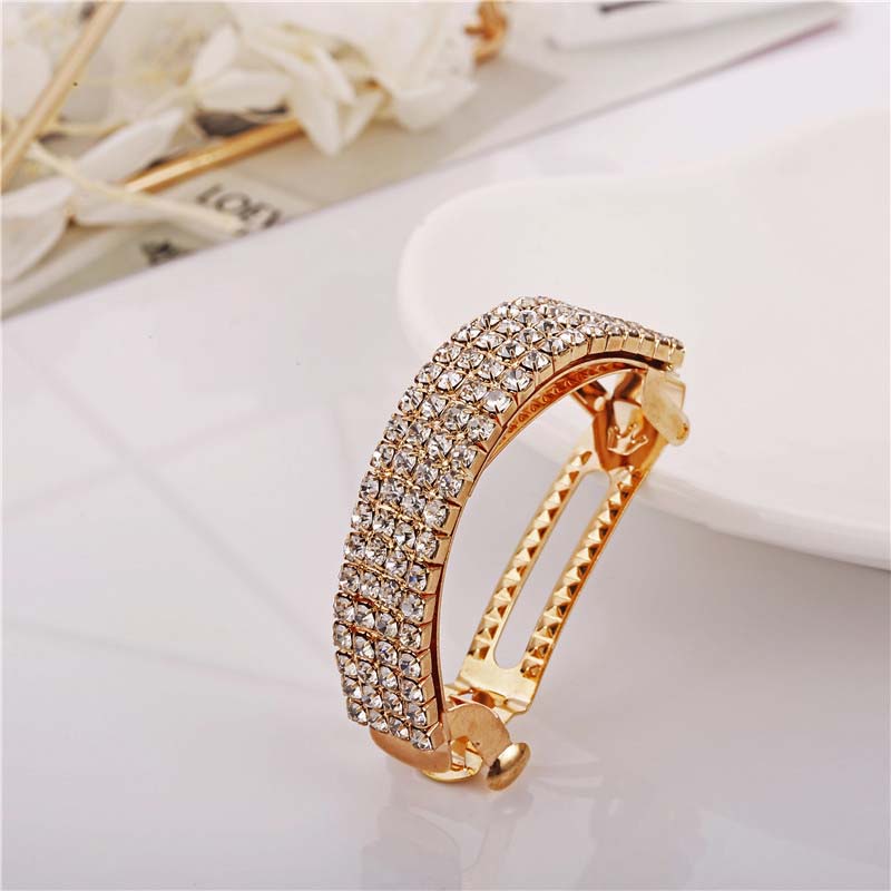 Kẹp Tóc Đuôi Ngựa Đính Đá Kim Cương Tinh Tế Có Khóa Cài Dễ Phối Đồ Cho Nữ