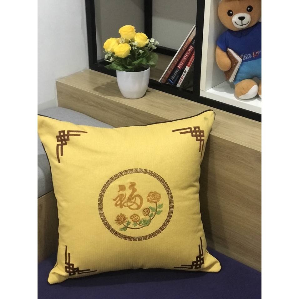 Gối tựa lưng gối tựa sofa vuông 45x45 kèm vỏ ruột bông Microfiber thêu hoa văn hiện đại nhiều màu