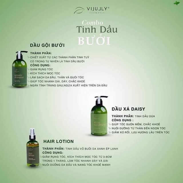 Combo Vijully 3in1 Dầu Gội - Dầu Xả - Tinh Dầu Bưởi Vijully (Chính Hãng) Đầy Đủ Hộp Và Túi Xách