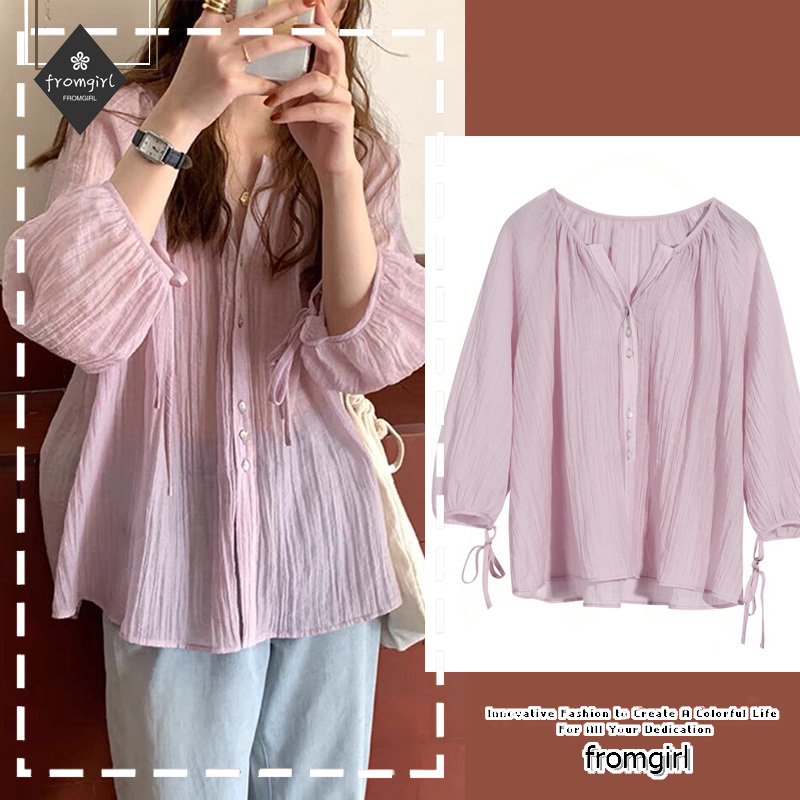 Áo kiểu tay dài dáng rộng thời trang Hàn Quốc