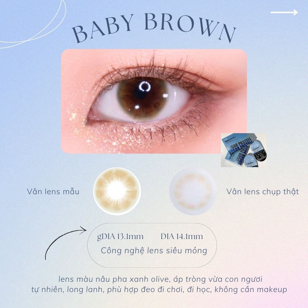 lens mắt tự nhiên cận kính áp tròng Hàn Quốc BABY BROWN DABAE