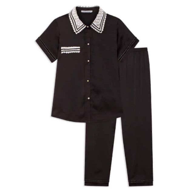 [ XẢ LỖ] Bộ Mặc Nhà Pijama Lụa Nguyên Chất Cộc Tay Quần Dài Phối Cổ Ren Cao Cấp 40-65kg | BigBuy360 - bigbuy360.vn