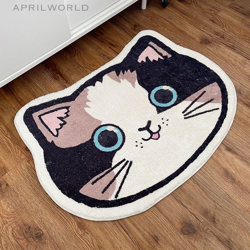 Thảm lót cửa chùi chân Hình Mèo Hoạt Hình Siêu Mềm Chống Trượt Thấm Hút Tốt