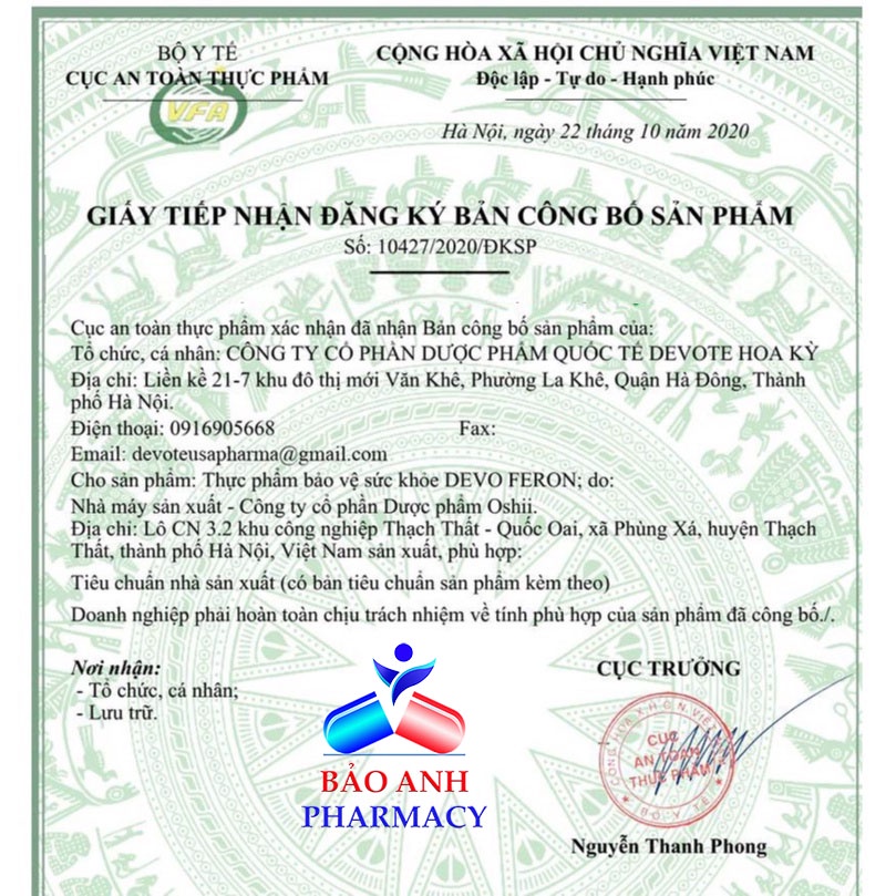 Viên uống bổ máu DEVO FERON – Bổ sung Sắt, Acid folic, Vitamin B12 hỗ trợ tái tạo hồng cẩu, giảm nguy cơ thiếu máu – H30