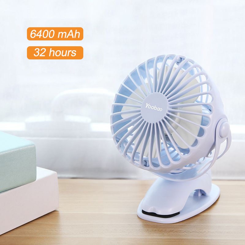 Quạt kẹp, quạt minoi YOOBAO F04 xoay góc 360 độ, Quạt kẹp xe đẩy, để bàn pin sạc 6400mAh, chạy liên tục tới 32 t