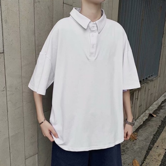 Áo thun polo tay ngắn dáng rộng có khóa kéo thời trang phong cách Hàn Quốc cho nam fashion simple áo phông