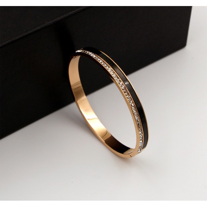 Vòng tay nữ titan cao cấp 1 hàng đá trắng kết hợp 1 hàng đen siêu đẹp, bền màu, hợp thời trang