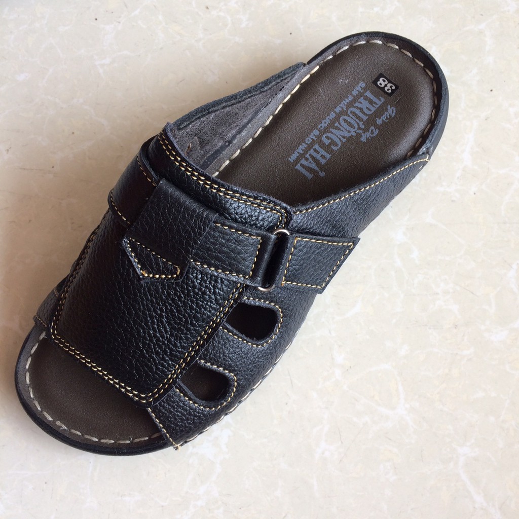 dép quai ngang nam da bò cao cấp Trường Hải TH101