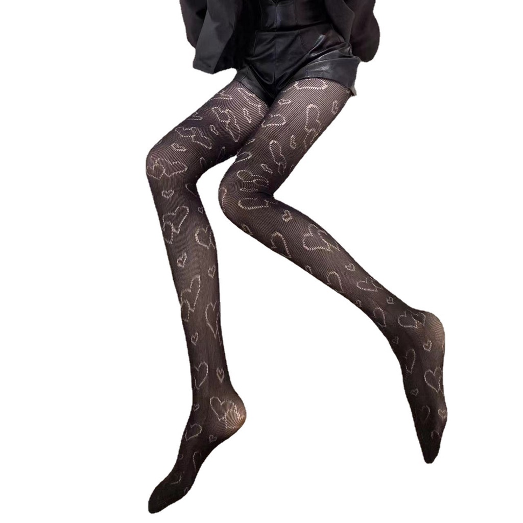 Women Summer Heart Love Sexy Slim Legs Leggings Fishnet Socks Black Silk Mesh Pantyhose Fishnet Nylon Fantasy Body Stockings