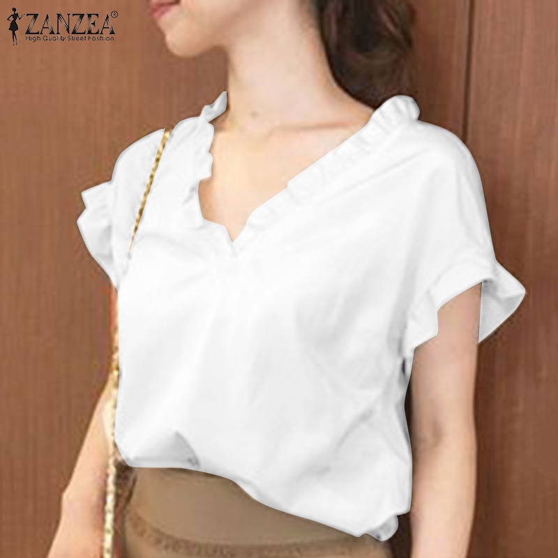 ZANZEA Áo Nữ Tay Ngắn Cổ Chữ V Thời Trang Quyến Rũ