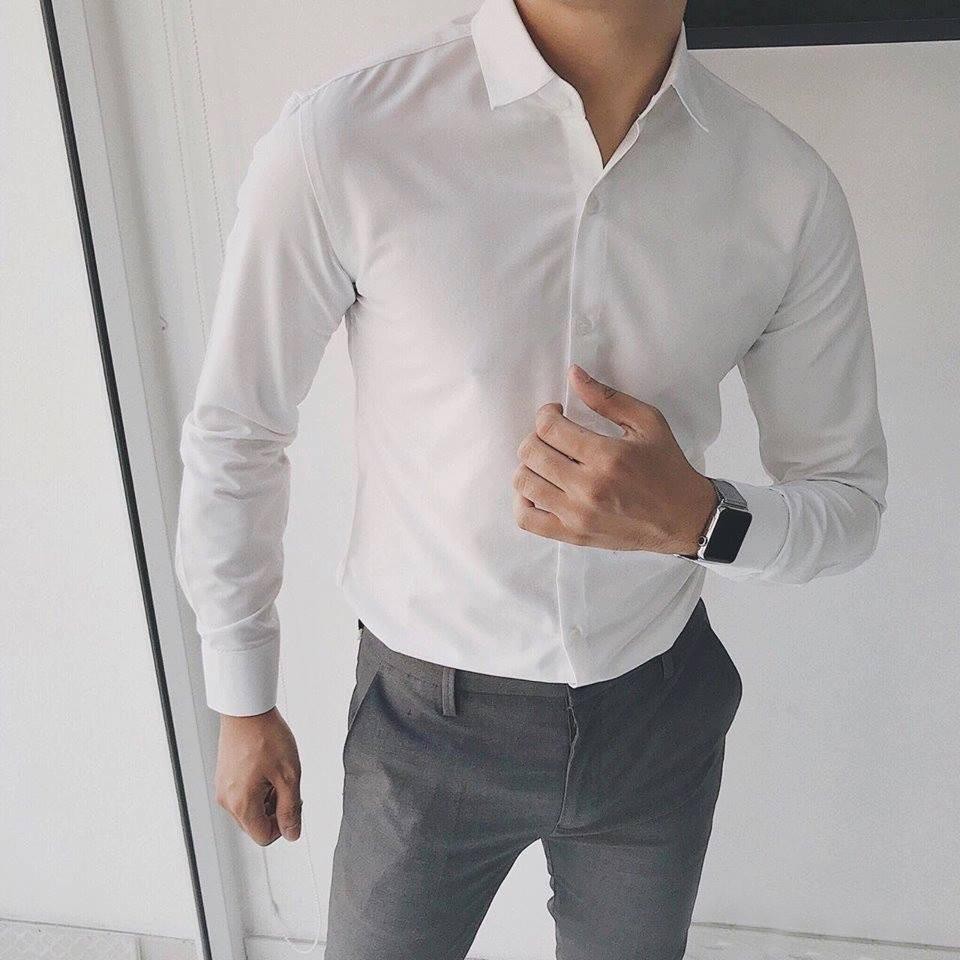 Áo sơ mi nam dài tay cao cấp, vải cotton lụa mịn mát, dáng slimfit ôm body | BigBuy360 - bigbuy360.vn