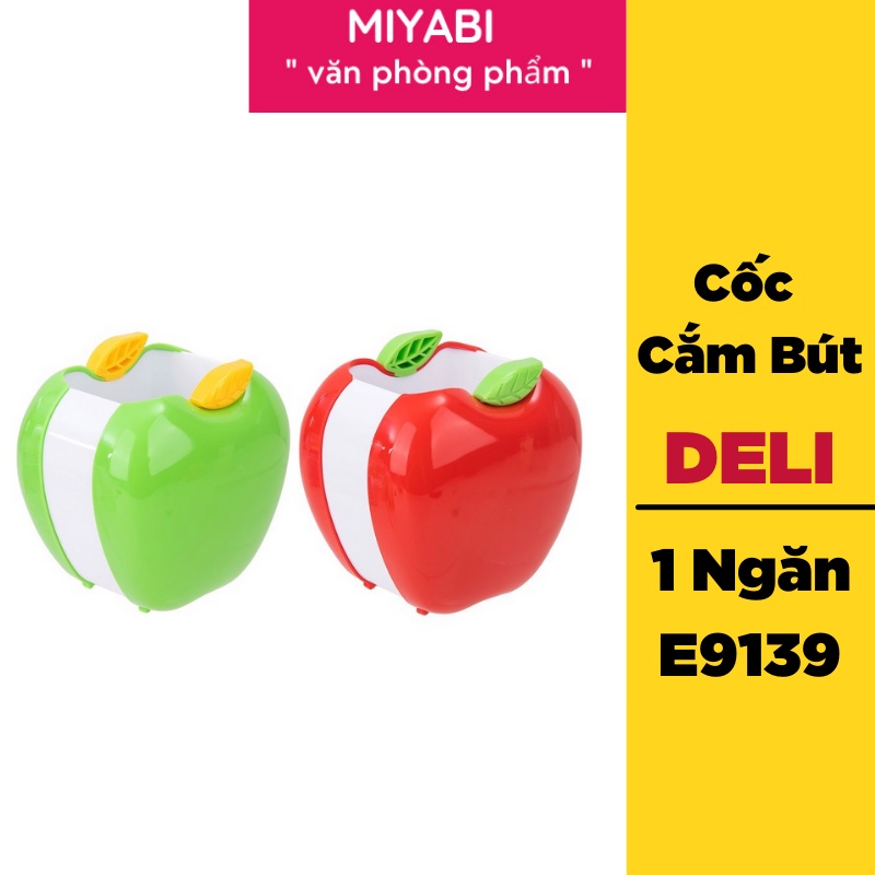 Ống cắm bút Deli đựng văn phòng phẩm để bàn  - Màu Xanh lá / Đỏ dùng trong văn phòng - 1 chiếc - E9139