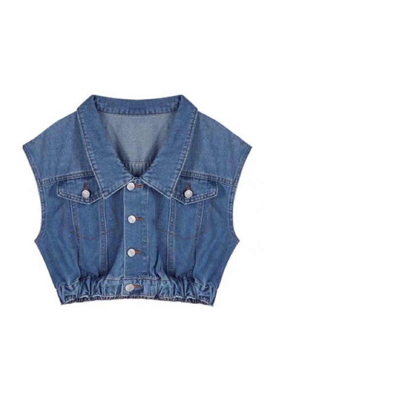 Áo khoác jean denim cộc tay bo chun croptop cá tính dành cho nữ