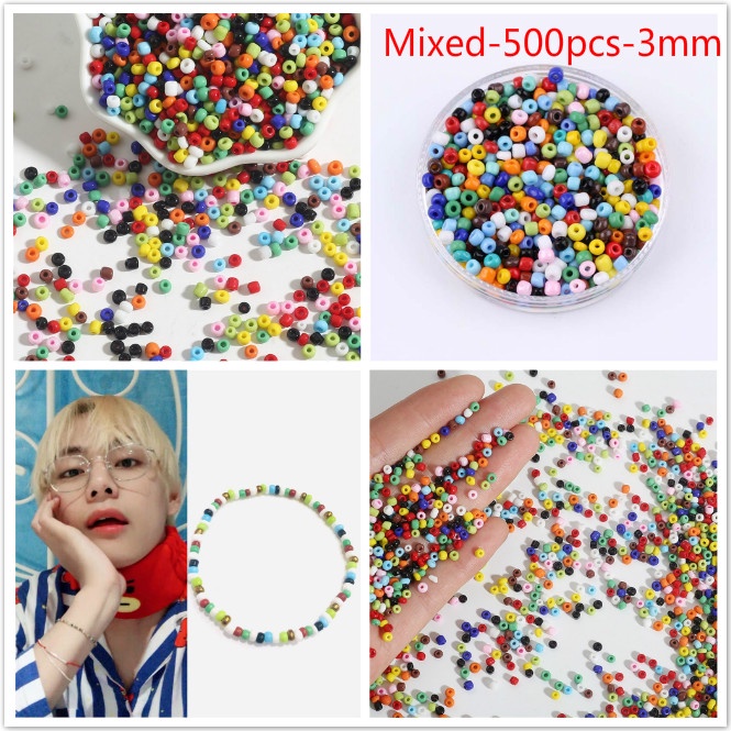 Cuộn 500 hạt thủy tinh trong suốt co giãn làm trang sức diy