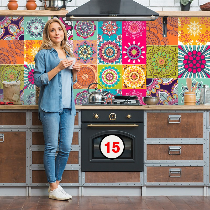 Decal Dán Ô Gạch,  Dán Bếp Mandala Sắc Màu (15)  | Decal Dán Tường Chống Bay Dầu Mỡ Chịu Nhiệt Độ Cao