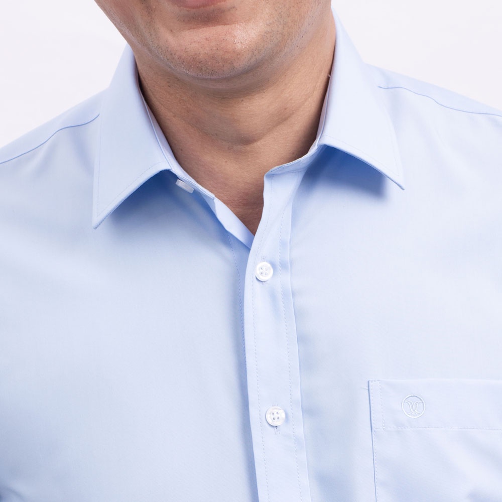 Áo Sơ Mi Nam Ngắn Tay Trung Niên ANCHI Classic Cotton Trơn Màu Xanh Nhạt Cao Cấp