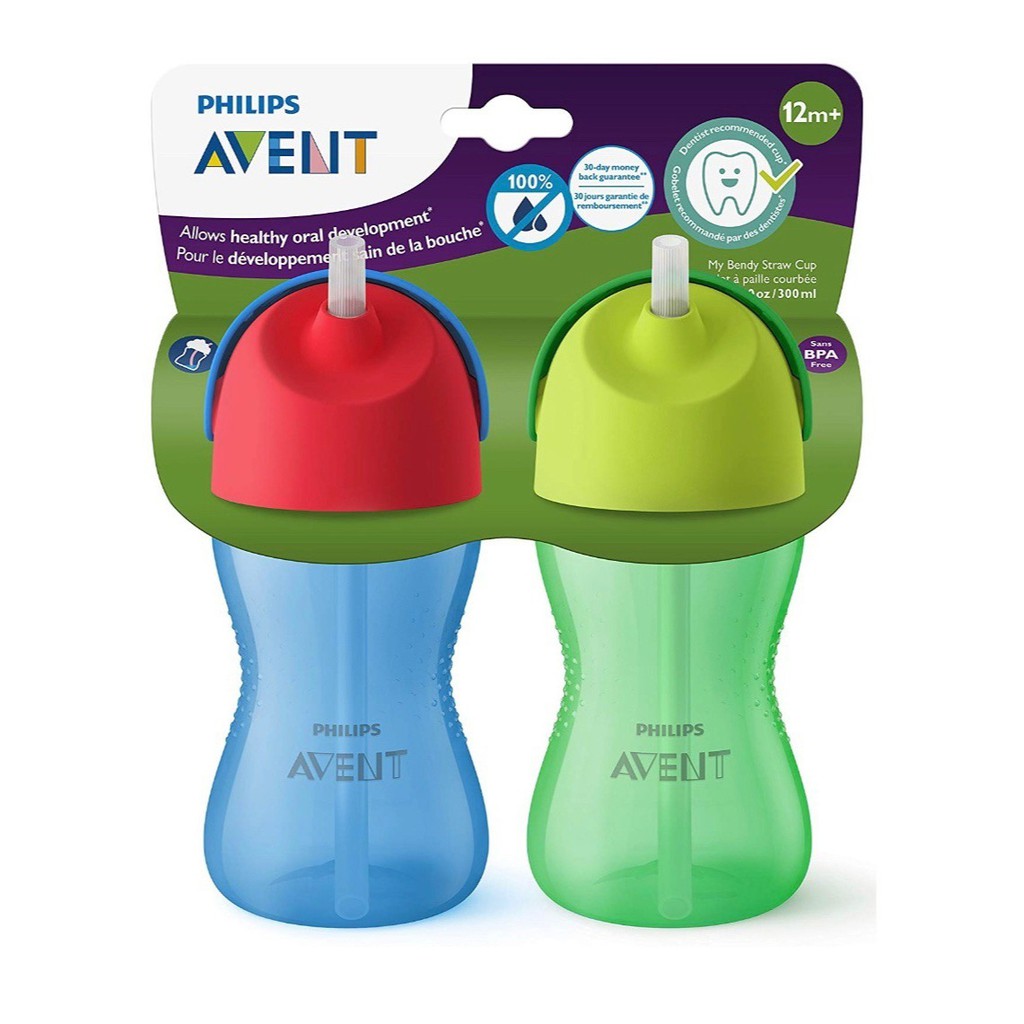 Bình tập uống nước Avent - Bình ống hút Avent, dung tích 300ml cho bé từ 12 tháng