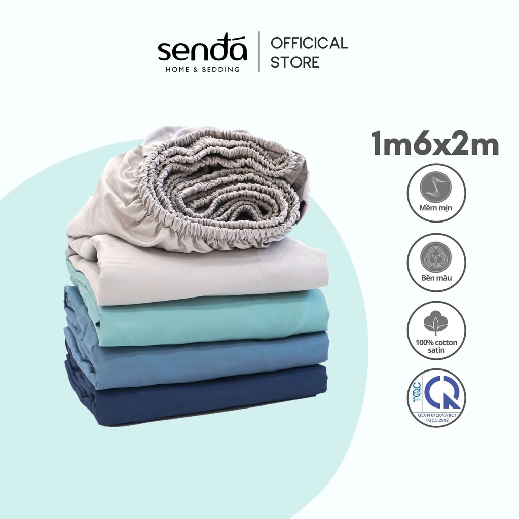 Ga giường lụa satin cao cấp Sen Đá 1m6 x 2m bo chun trơn màu (nhiều màu), 100% cotton 60s bóng mượt sang trọng, mềm mại