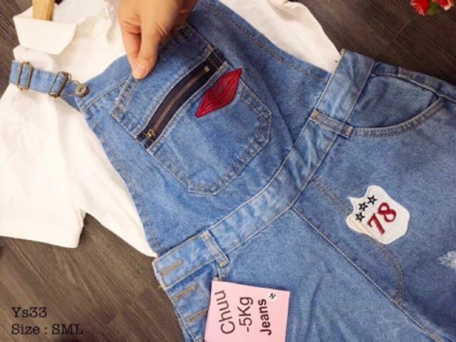 XẢ HÀNG GIÁ SỐC - Quần yếm jean ngắn sticker xinh yêu | BigBuy360 - bigbuy360.vn