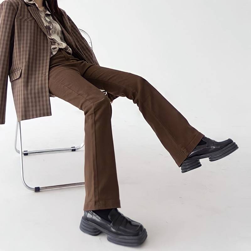 [ORDER 30 NGÀY] Quần jean nữ ống loe cạp cao màu nâu ống dài phong cách Hàn Quốc | BigBuy360 - bigbuy360.vn