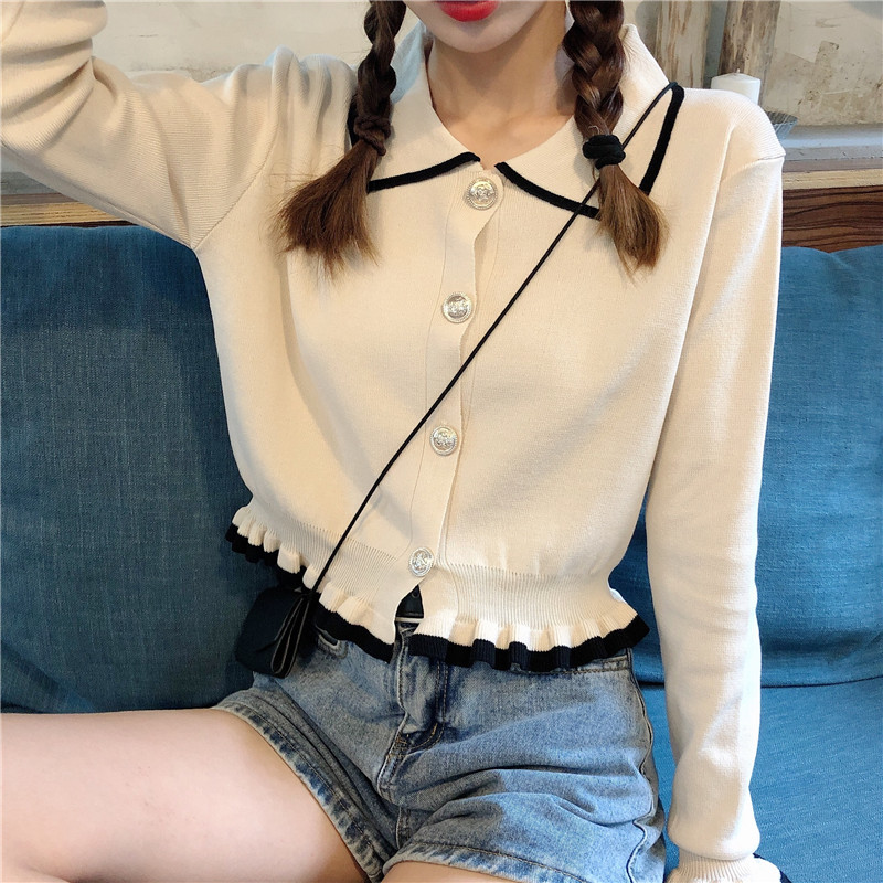 Áo Cardigan Dệt Kim Cổ Bẻ Tay Dài Dáng Rộng Phong Cách Thời Trang Pháp Cho Nữ