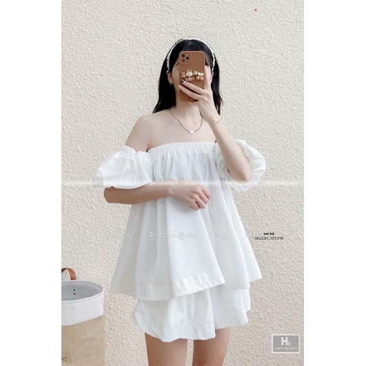 Set trễ vai tay phồng