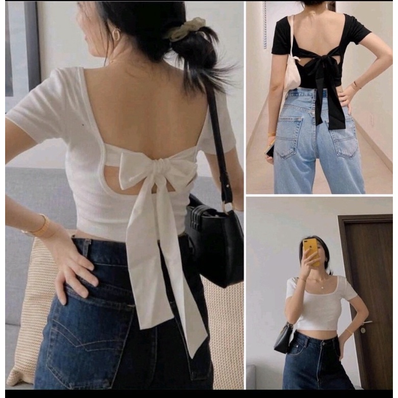 Áo thun Croptop cột nơ phía sau siêu xinh, chất thun cotton mềm từ Tiqi.jean1988