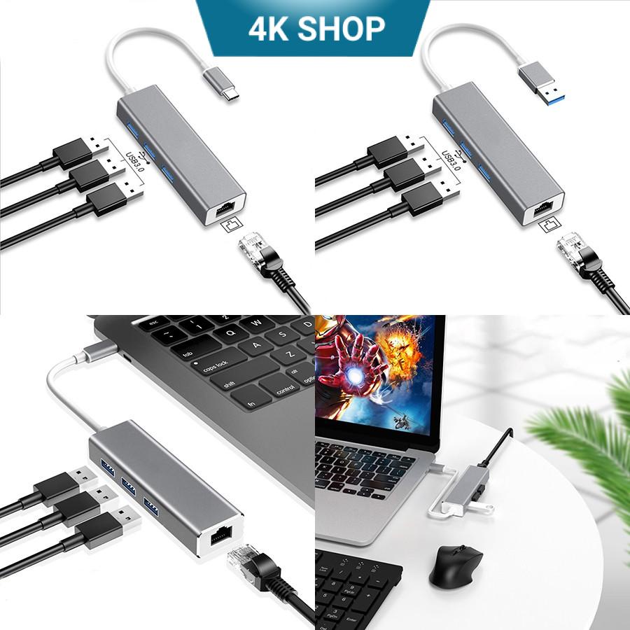 Type C to LAN và USB to RJ45 kiêm bộ chia cổng hub usb 3.0 cho máy tính điện thoại tốc độ cao