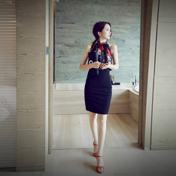 Set chân váy ôm áo hoa phong cách Hàn-SET01