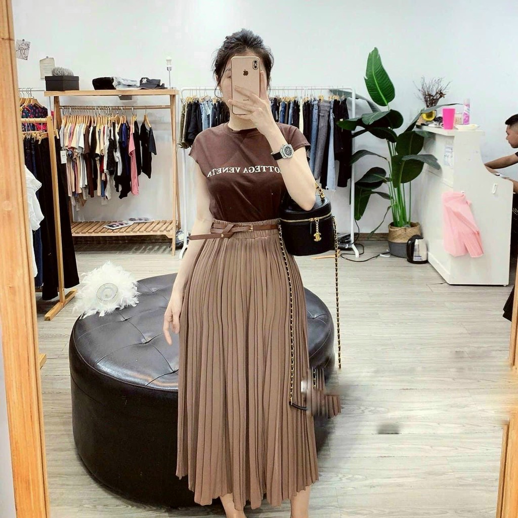 Chân váy nữ chữ a dài xếp ly công sở - Váy dài xếp ly qua gối | BigBuy360 - bigbuy360.vn