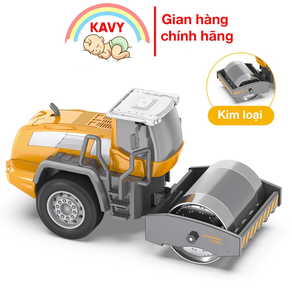 Đồ chơi mô hình xe lu KAVY hợp kim sắt và nhựa an toàn, các khớp chuyển động, chi tiết sắc sảo