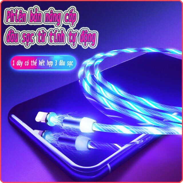 Cáp Sạc Led Từ 3 Đầu Nam Châm Streamer (Combo Gồm 3 Đầu Ss/Ip/S8)