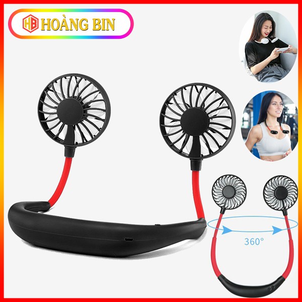 Quạt đeo cổ mini, quạt tích điện sạc usb, nhẹ nhỏ gọn tiện lợi để bàn làm việc, tập gym, chạy bộ, tập dưỡng sinh