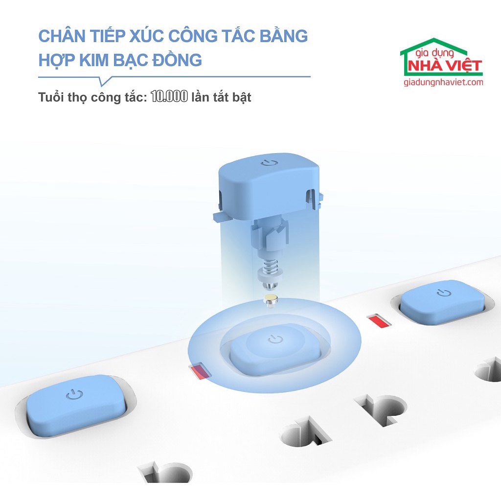 Ổ cắm điện kéo dài 3 ổ 3 chân chống cháy Gongniu Bull S1030 10A 2500W