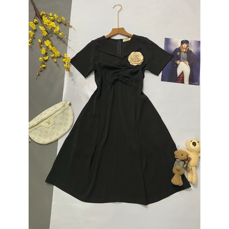 Đầm Liền Tay Ngắn Cổ Chữ V - Váy Cotton thiết kế đính hoa - Hàng Xuất Khẩu | BigBuy360 - bigbuy360.vn