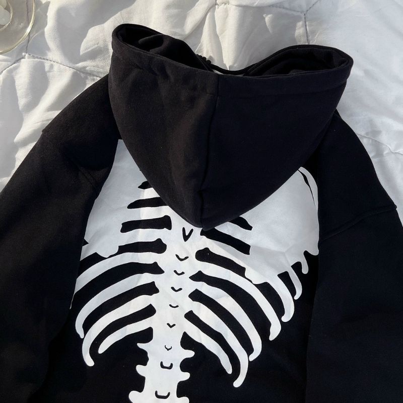 Hodie nỉ ngoại Unisex hình bộ xương
