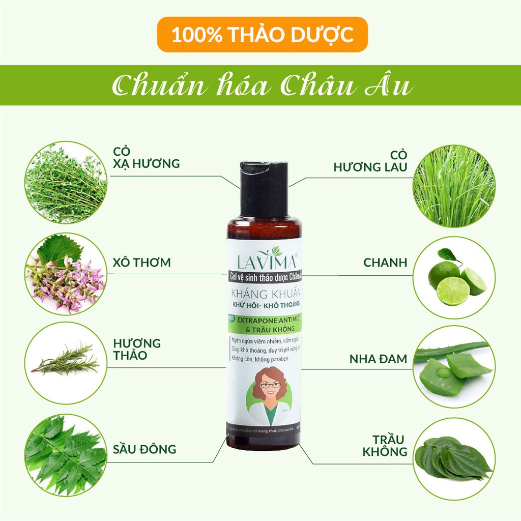 [COMBO 2 RỬA- TẶNG 1 TUÝP ] Dung dịch vệ sinh LAVIMA- 100% thảo dược Châu Âu