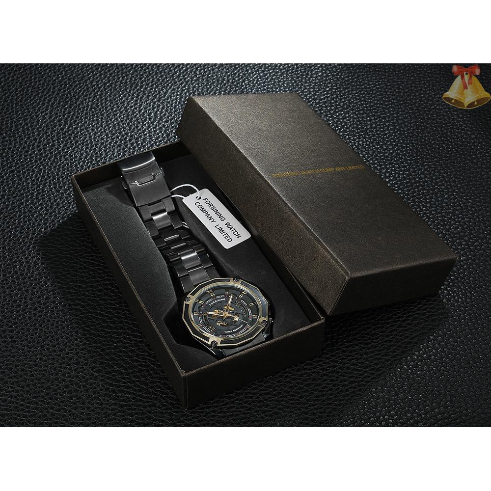 ONE Forsining A1030 Top Brand Automatic Mechanical Business Men Watch Skeleton Luxury Watch Luxury Fashion Military Stainless Steel Watch with Gift Box